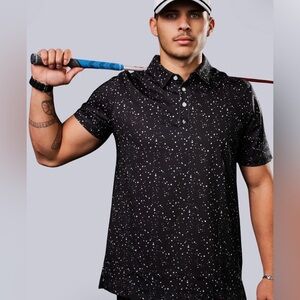 BYRDGANG Men's 2XL Cosmic Sprinkle Black White Short Sleeve Polo Shirt Golf $69